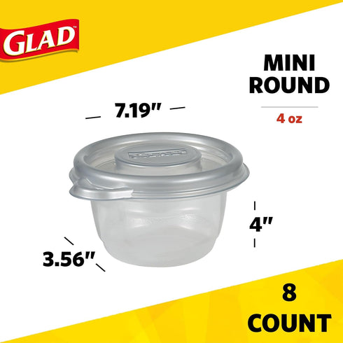 Glad GladWare Home Mini Round Food Storage Containers - Small Meal Container Holds up to 4 Ounces, 8 Count