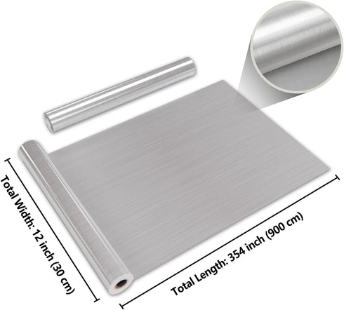 CRE8TIVE 12"x354" Brushed Silver Stainless Steel Contact Paper, Removable Waterproof Kitchen Wallpaper for Appliances