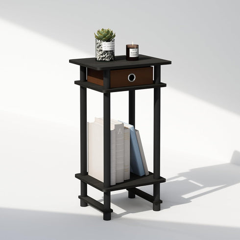 1-Pack, Furinno Turn-N-Tube Tall Nightstand with Bin, Plastic Poles, Espresso/Brown