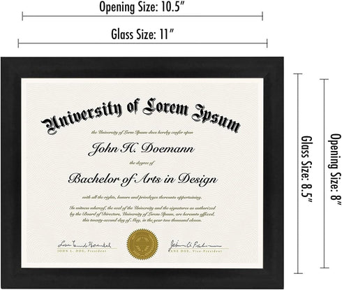 Americanflat 8.5x11 Diploma Frame, Black, Shatter-Resistant Glass, Engineered Wood, Legacy Collection