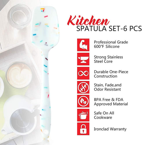 Silicone Spatula Set 6 Piece - Heat Resistant Rubber Spatulas for Baking, Cooking, Mixing Kitchen Utensils