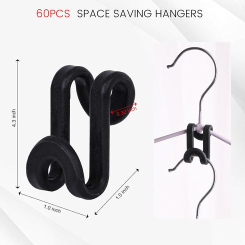 60PCS Hanger Connector Hooks, Black Clothes Hanger Connector Heavy Duty Space Saving Hooks for Velvet Hangers Wooden Hangers Closet Organizer by HAKDAY