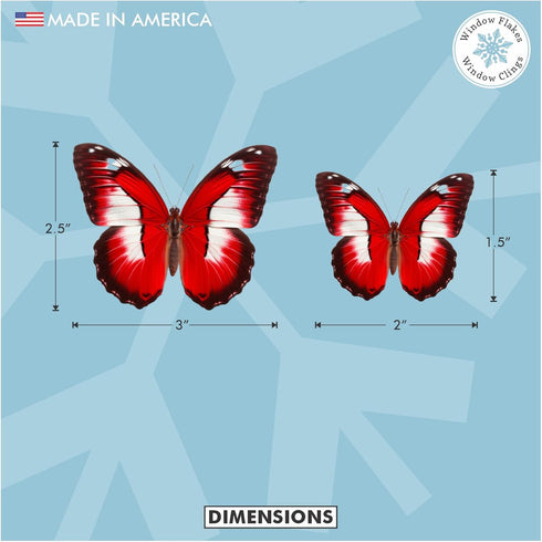 Butterfly Window Clings (36 pcs) - Large Decals for Glass, Blue, Red, Orange, Teal, Decorative, Reusable, Indoor Use
