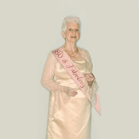Rose Gold Birthday Tiara and Sash, Fabulous 80th Birthday Party Favor for Women