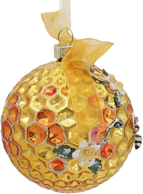 Kurt Adler Set of 2 Bumble Honeycomb Bee Hive Christmas Tree Ball Ornaments, Glass Décor