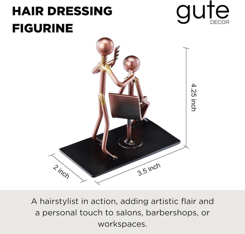 4.25" 4.25" Hairdresser Craft Handmade Figurine L x H Recycled Metal Sculpture & Hand Welded Bronze Finish Art Gift