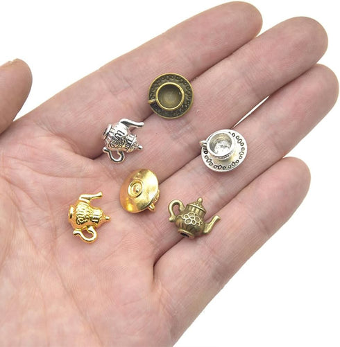 30 Pcs Metal Teapot Tea Cup Charms, Mini Coffee Mug Pendants for DIY Crafts Jewelry - Silver