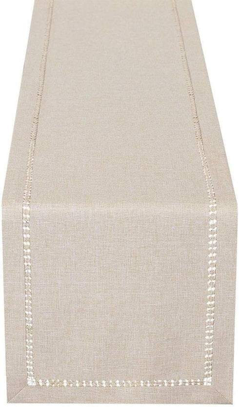 Grelucgo Handmade Hemstitched Rectangle Table Runners, Beige 14x36 inch Dresser Scarves