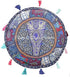 Ethnic Ottoman Cover Round Indian Patchwork Embroidered Pouffe, Blue Cotton Floral Footstool (18x18x13)