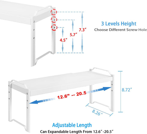 X-cosrack 2 Pack Counter 22 lbs Length:20.5" Expandable Kitchen Cabinet Shelves Organizers, Stackable Adjustable Small