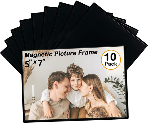 Mingting 10pcs 5x7 Magnetic Picture Frames for Refrigerator, Reusable Magnets Fridge Photo Sleeves for Refrigerator