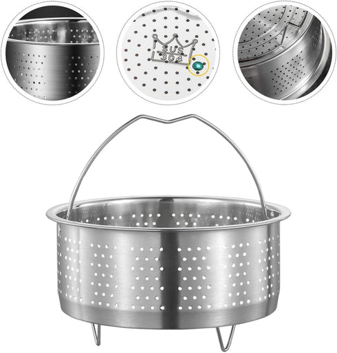 Luxshiny Rice Cooker Steamer Basket with Handle, Stainless Steel for Steaming Food, Meat, Fish, Rice, Veggies