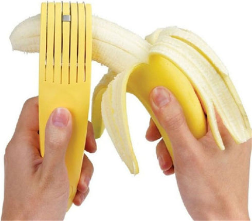 1 PCs Creative Stainless Steel Banana Chopper - Fruit Cutter & Vegetable Peeler, Yellow