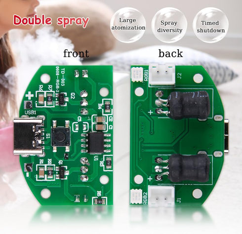 1Pcs DIY Dual Spray Switch Control Atomization Plate, 5V 2-3W Microporous Atomizer Board for USB Humidifier