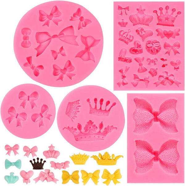 Bow Silicone Fondant Mold Crown Chocolate Candy Mold for Cupcake Top Decoration, DIY Craft Items