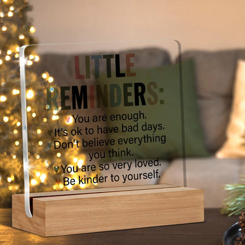 Inspirational Motivational Gifts Little Reminders You are Enough Clear Desk Decorative Sign Acrylic Sign With Wooden Stand for Office Desk Table Shelf