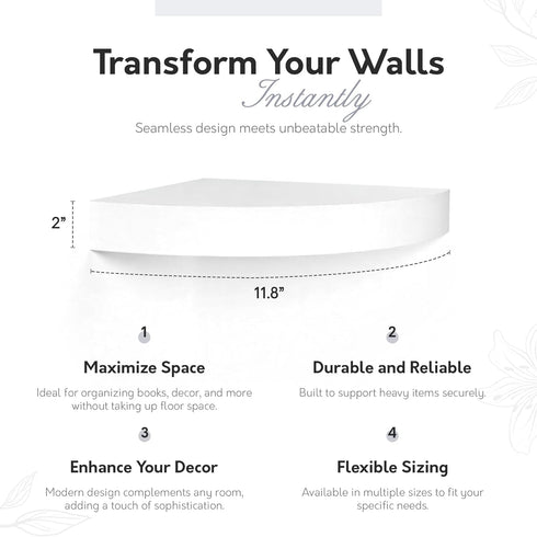 InPlace Shelving 0191806 11.8-Inch Wide Floating Corner Wall Shelf, White