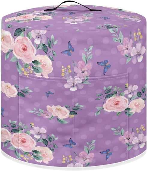 Purple Rose Butterfly Electric Pressure Cooker Cover: Round Protective Bag with Pocket for Instant Pot or Rice Cooker