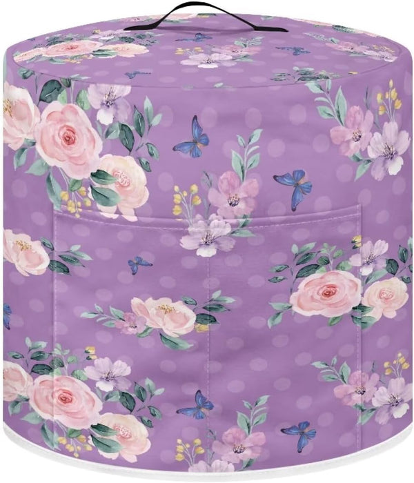 Purple Rose Butterfly Electric Pressure Cooker Cover: Round Protective Bag with Pocket for Instant Pot or Rice Cooker
