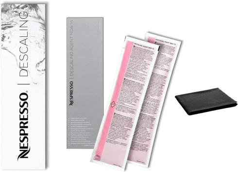 Nespresso Descaling Solution Kit, Fits All Models, 2 Packets with Cleaning Cloth, Descaling Solution for All Models,