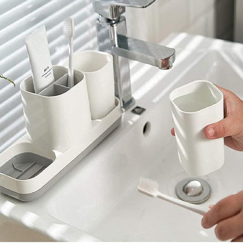 Toothbrush Holder and Toothpaste Dispenser, 2 Bathroom Cups Organizer for Vanity Countertop, Kids Decor