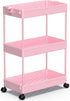 SPACEKEEPER Rolling Storage Cart, 3 Tier Bathroom Organizer, Mobile Shelving Unit for Office, Kitchen, Bathroom, Pink