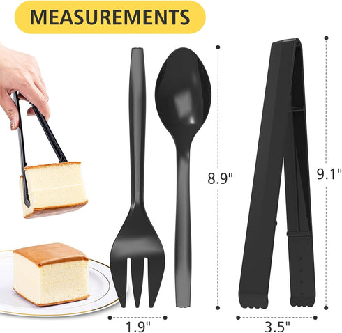 Plastic Serving Utensils Set, 18 Piece, 9" Black Cutlery for Parties and Events