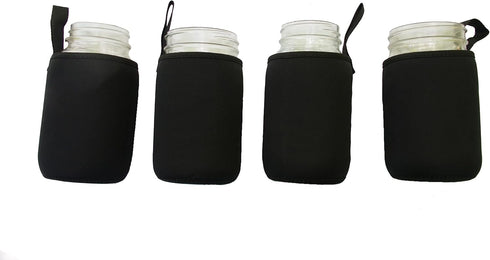 Masun Mason Jar Sleeve - Wide and Regular Mouth Quart Jars (Black 4 Pack)