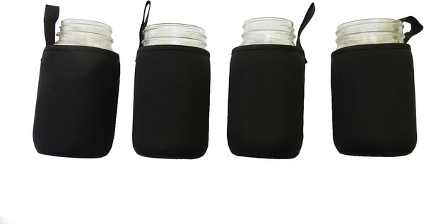 Masun Mason Jar Sleeve - Wide and Regular Mouth Quart Jars (Black 4 Pack)