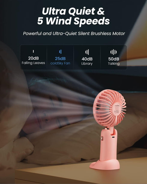 Portable Handheld Fan, 4000mAh Battery Operated Fan, 3 in 1 Personal Small Fan with LED Display, 5 Speed
