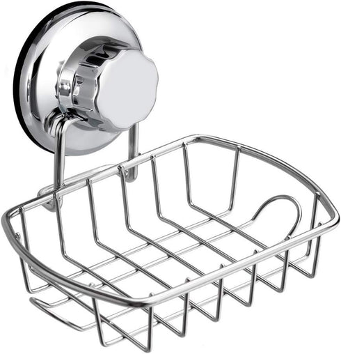 SANNO Suction Soap Dish with Hooks | Soap Holder Saver Tray for Shower, Bathroom, Tub, Kitchen Sink