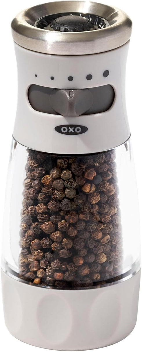 OXO Good Grips Contoured Mess-Free Pepper Grinder, Adjustable Ceramic Grinder with Five