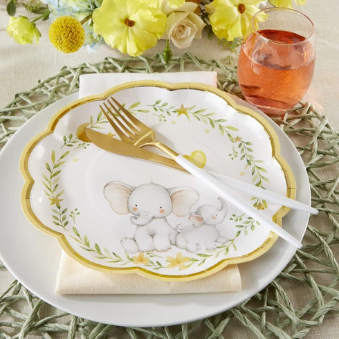 Kate Aspen Elephant Baby Shower 9 in. Premium Decorative Paper Plates, Set of 16 (350 GSM weight) | Party Supplies