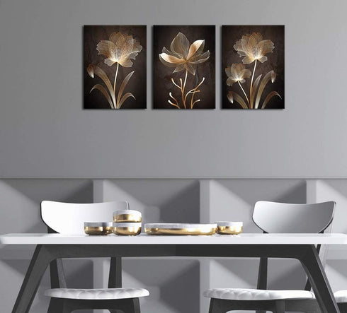 arteWOODS Abstract Wall Art, Brown Flowers Canvas Pictures, Contemporary Minimalism Flower Artwork for Home Decor