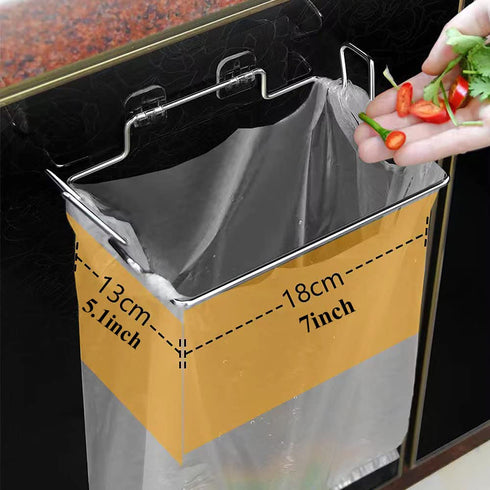 Sexoxo Trash Bag Holder for Cupboards Kitchen Cabinet Door, Stainless Steel Portable Garbage Bins ( with Wall Sticker