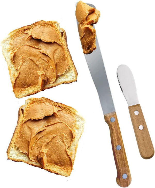 Performore 2PCS Spreader Knives, 12” Peanut Butter Knife and 5” Short Spreading Knife Set