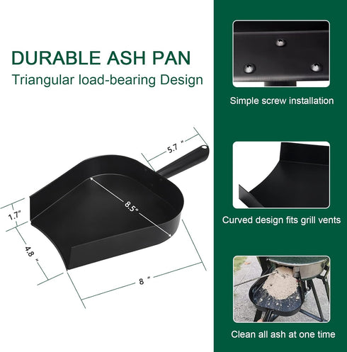 Set BBQ Ash Removal Tool for Big Green Egg Accessories, Kamado Grill Cleaning Tools Include Ash Rake and Ash Pan