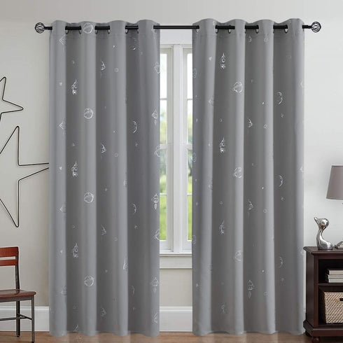 84 Inches Grommet Set 2 Vangao Grey Kids Curtains for Boys Bedroom Space Theme Blackout Curtains for Kids Nursery Girls