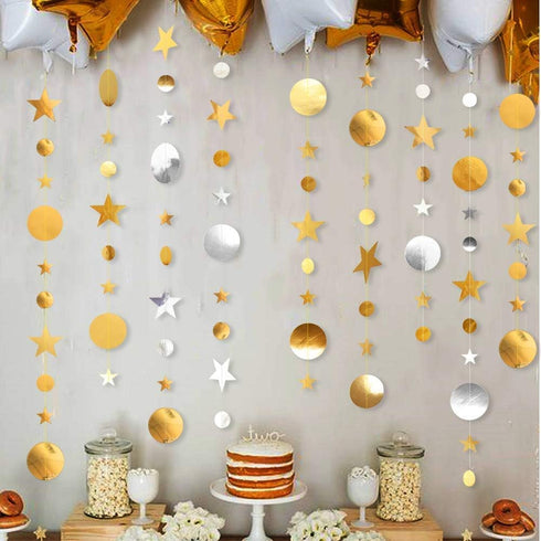 Decor365 Silver Gold Star Garland Decorations for Birthday, Baby Shower, Graduation, Christmas, New Year Eve