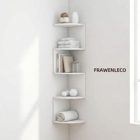 5-Tier Corner Shelf Wall Mount, Screw-Mounted Floating Bookshelf with Enhanced Support, Space-Saving Zigzag Shelf