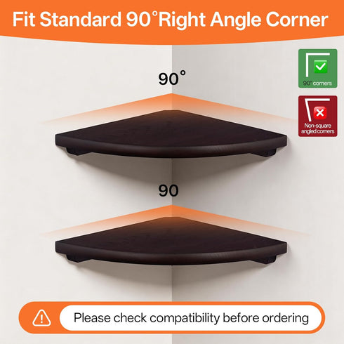 Shelf,10inch Gieanoo Corner Wall Solid Oak Wood Floating Corner Shelf with Wire Hole Corner Wall Storage Display