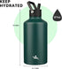 Insulated Water Bottle with Straw, 87 oz Water Jug with Carrying Bag, Paracord Handle, Double Wall Vacuum Flask, Dark
