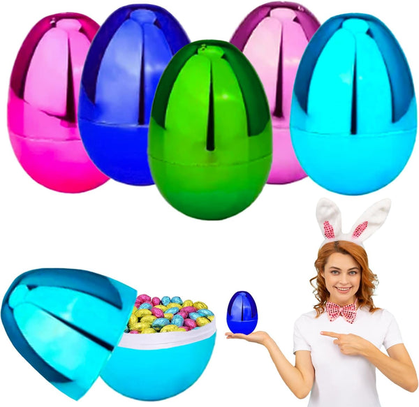 Chochkees Jumbo Metallic Fillable Easter Eggs Colorful Plastic Eggs, Stands Upright, Perfect For