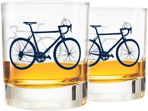 Greenline Goods Bicycle Whiskey Glasses - Set of 2, 10 oz Tumbler Gift Set