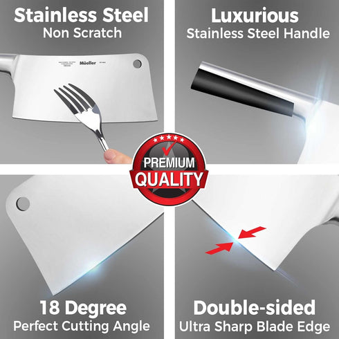 Mueller 7-Inch Meat Cleaver Knife, Stainless Steel Professional Butcher Chopper for Home Kitchen