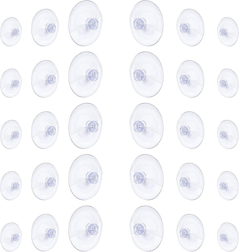 Whaline 30 Packs Suction Cup Plastic Sucker Pads - Clear, 3 Sizes, 45 mm, 30 mm, 20 mm