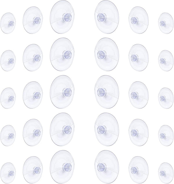 Whaline 30 Packs Suction Cup Plastic Sucker Pads - Clear, 3 Sizes, 45 mm, 30 mm, 20 mm