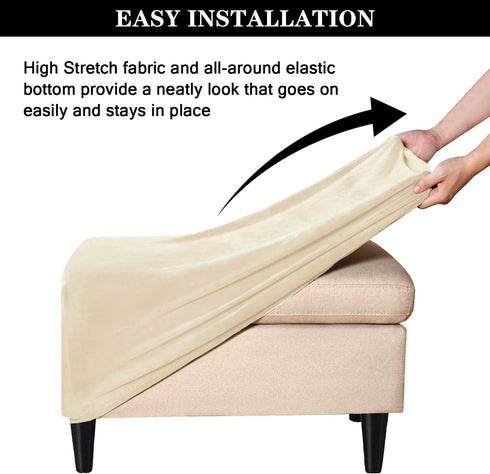 Stretch Ottoman Covers, Velvet Ottoman Slipcover Rectangle Storage Stool Cover Footstool Slipcover for Living Room