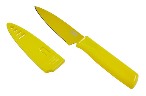 Kuhn Rikon Colori Non-Stick Straight Paring Knife with Safety Sheath, 4 inch Blade in Lemon