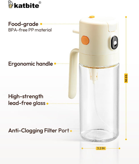 18.6 oz/550ml 2 1 Mist(0.5g/Spray) katbite olive oil dispenser bottle for Cooking, in glass oil bottle and oil sprayer